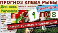 Прогноз клева рыбы с 01 сентября по 08 сентября 2024 года